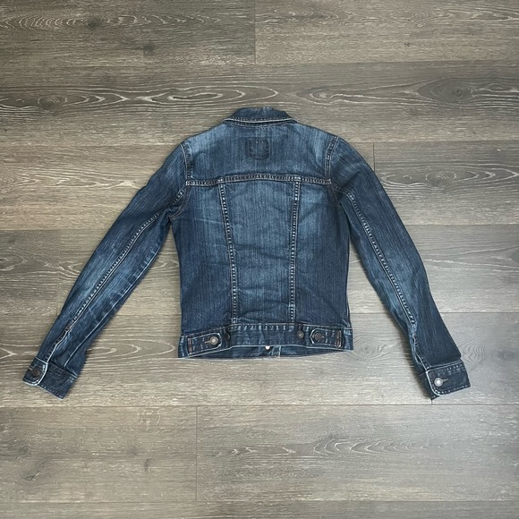 Old Navy jean jacket womens XS Trucker medium dark stretch denim Old School - Picture 6 of 12
